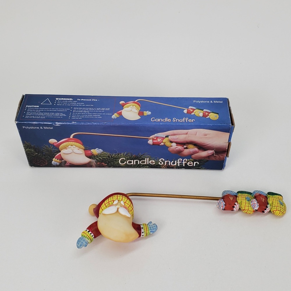 Vintage Santa Claus Candle Snuffer Polystone Metal Mitten Handle Christmas Decor